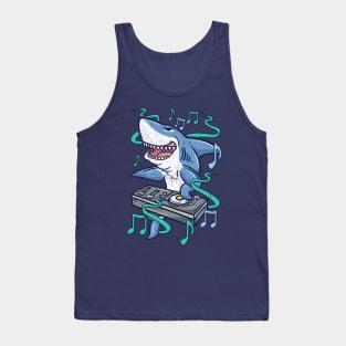 Funny Shark DJ Dance Music Tank Top